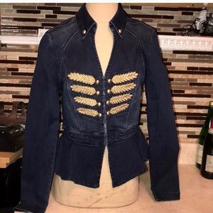 Bebe Peplum Denim Military Style Jacket